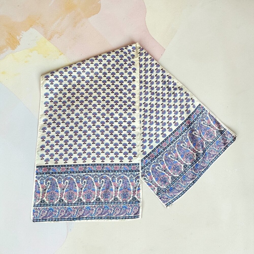 Glentex Vintage Blue Floral and Paisley Rectangular Scarf